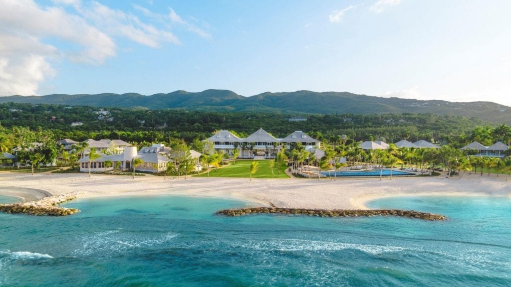 Eclipse at Half Moon, Jamaica, aerial view of beach