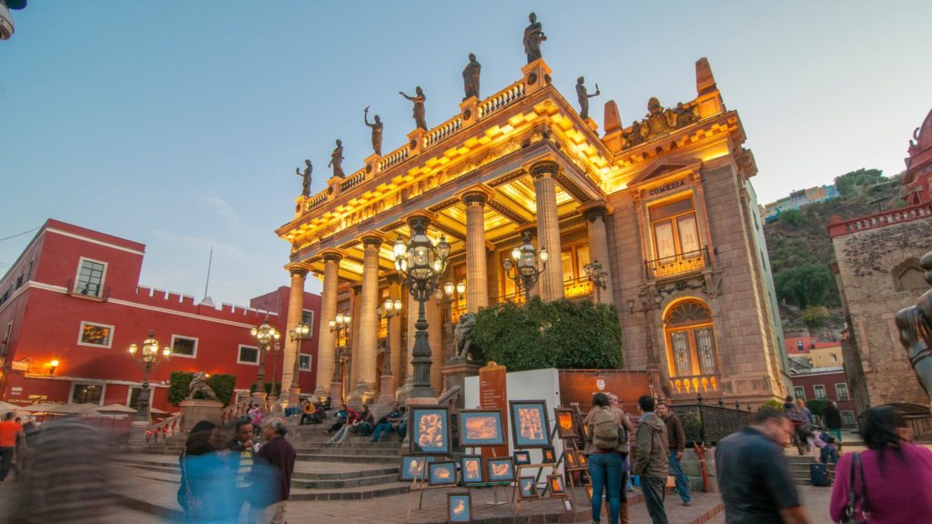 Teatro Juarez in Guanajuato Mexico at dusk