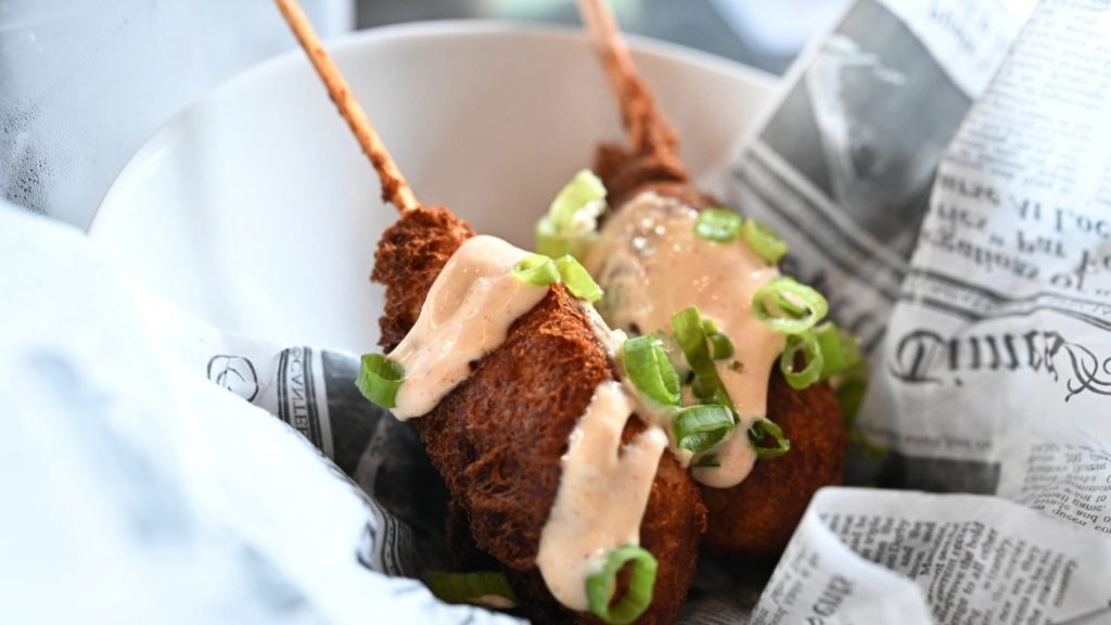 shrimp fritters at the Amelia Tavern, a favorite place to eat in Amelia Island, Florida