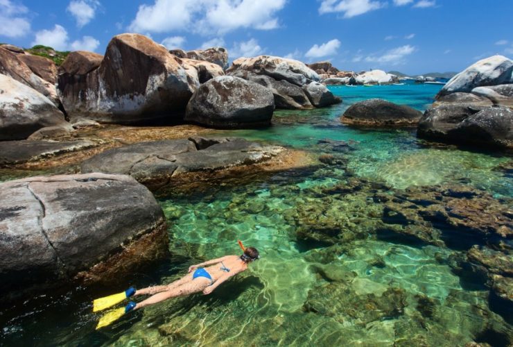 Woman snorkeling at The Baths on Virgin Gorda, BVI (Photo: BlueOrange Studio via Shutterstock)