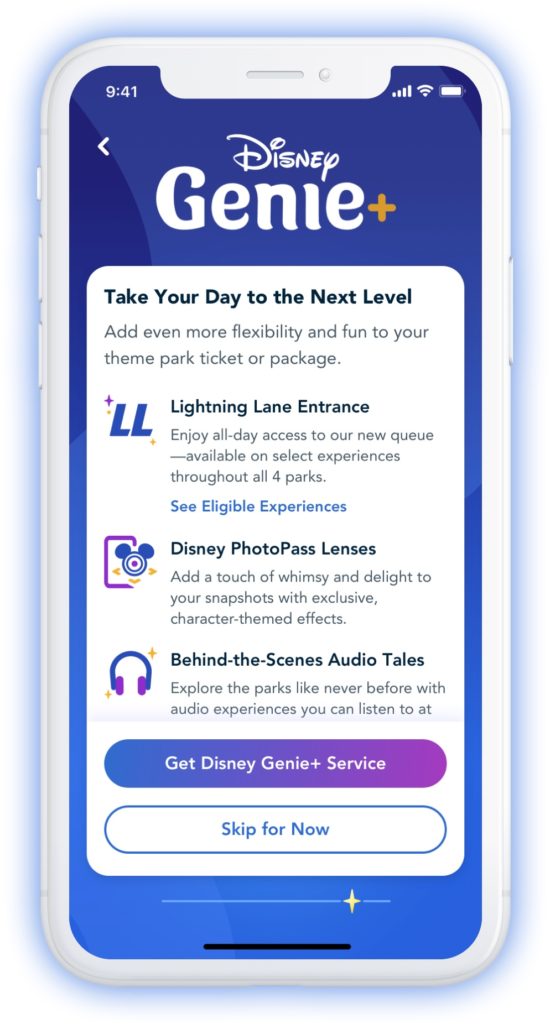 Phone screen showing Disney Genie Plus