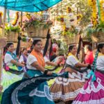 People dressed in traditional clothes for a celebration in Oaxaca, Mexico