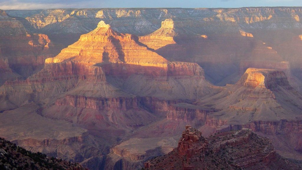 Grand Canyon South Rim Village sunset view of canyon