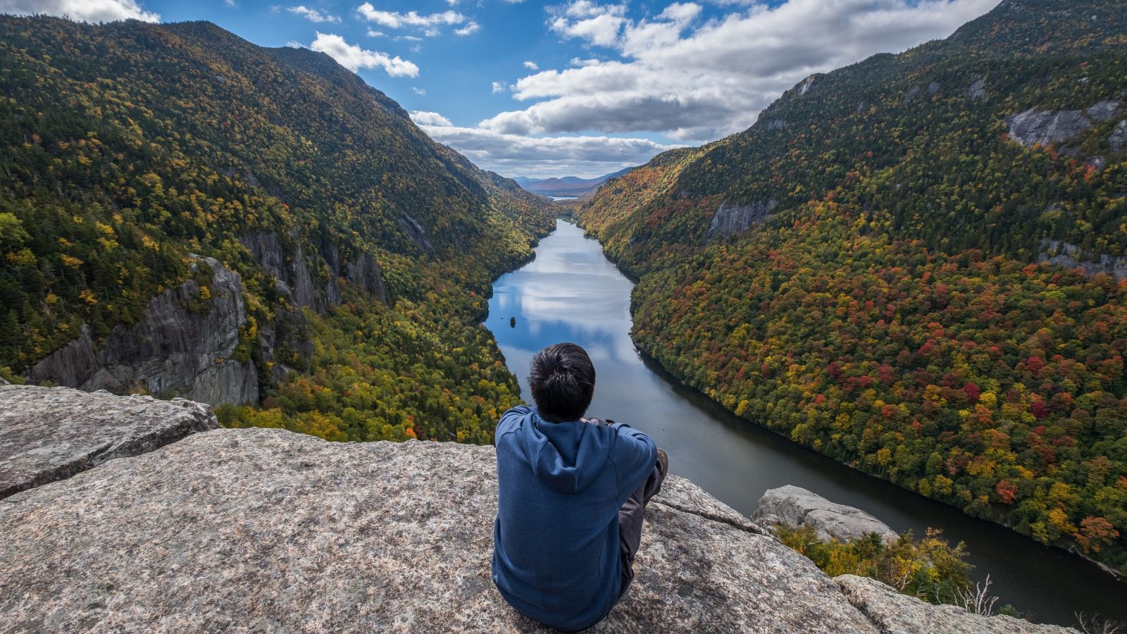 Man sitting on Indian Head Cliff at Adirondack Park, New York (Photo: Shutterstock)