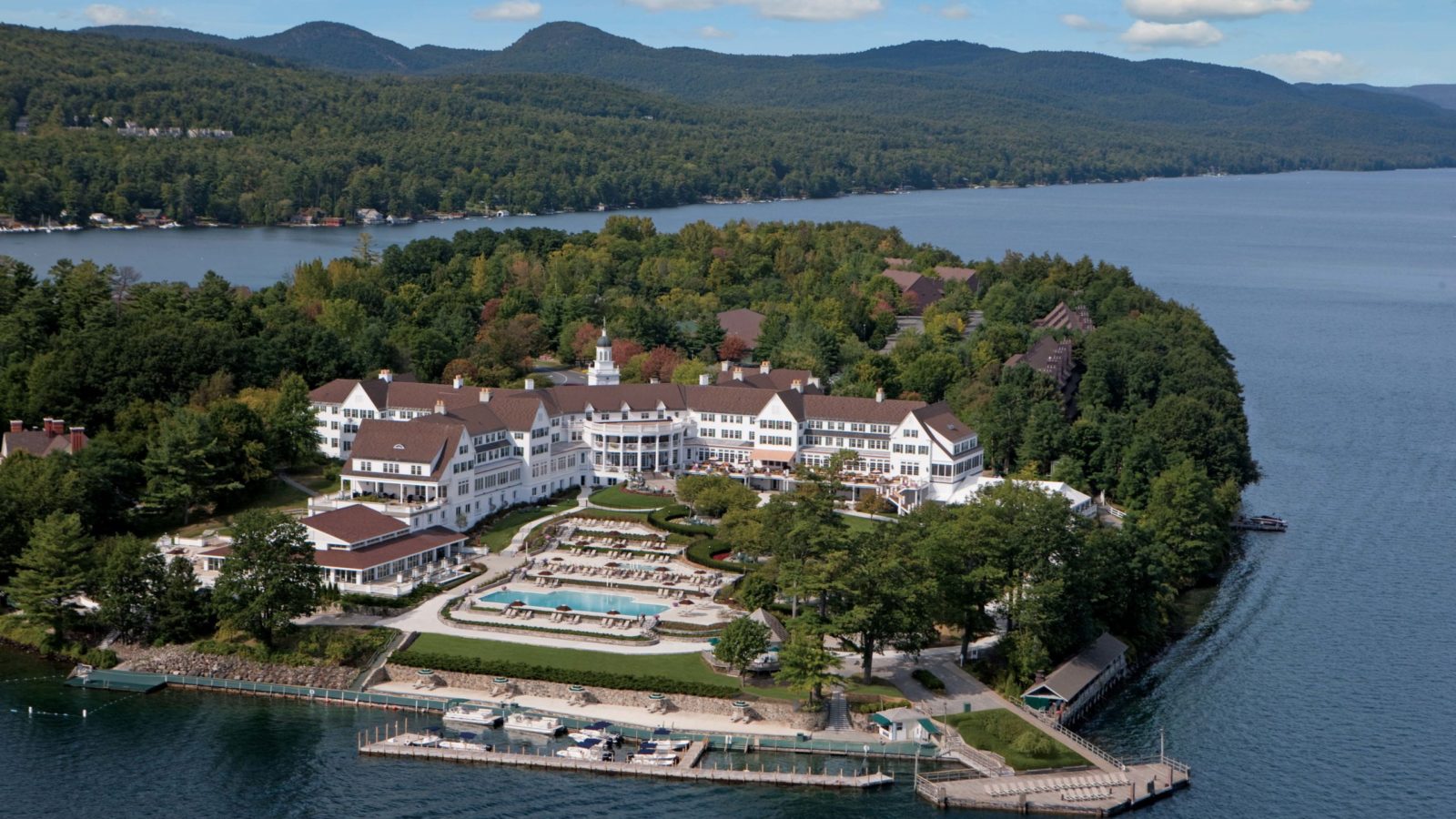 aerial view of The Sagamore Resort on Lake George