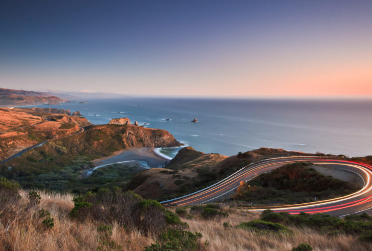 evening time lapse of highway 1 and the Pacific