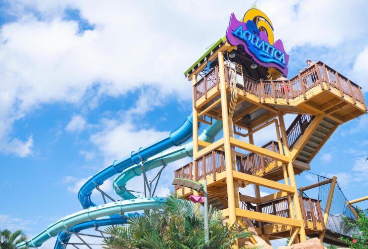 daytime view of large slide at Aquatica Orlando water theme park