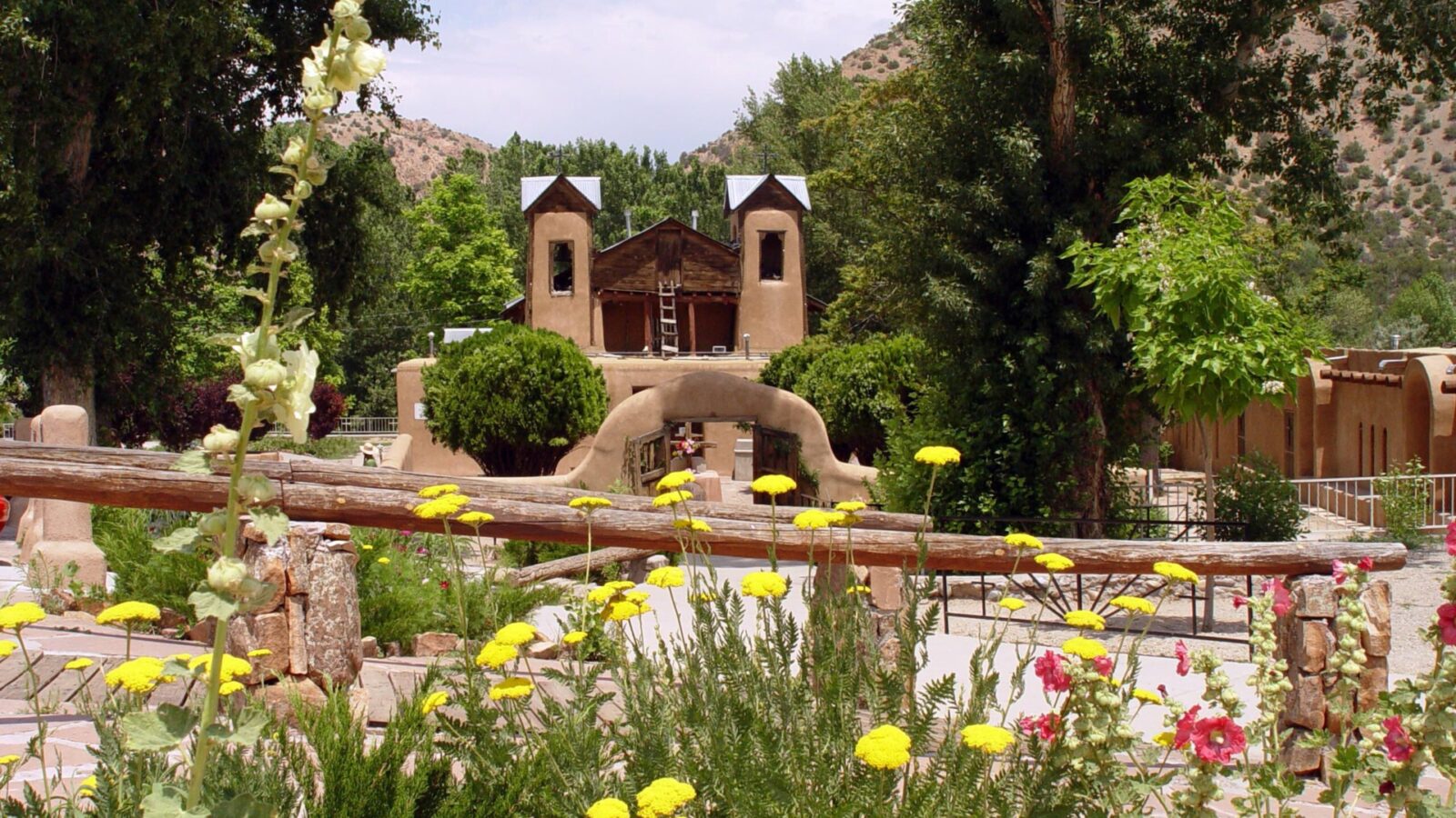 Chimayo New Mexico churchyard with flowers