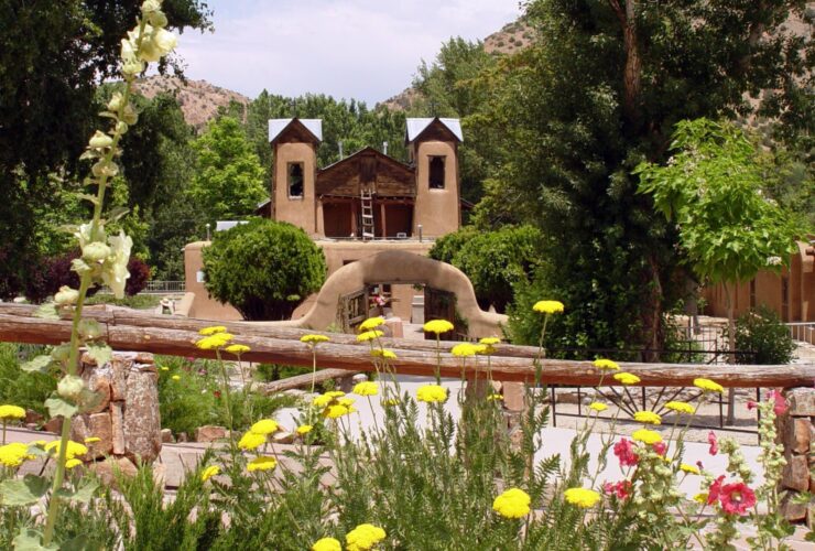 Chimayo New Mexico churchyard with flowers