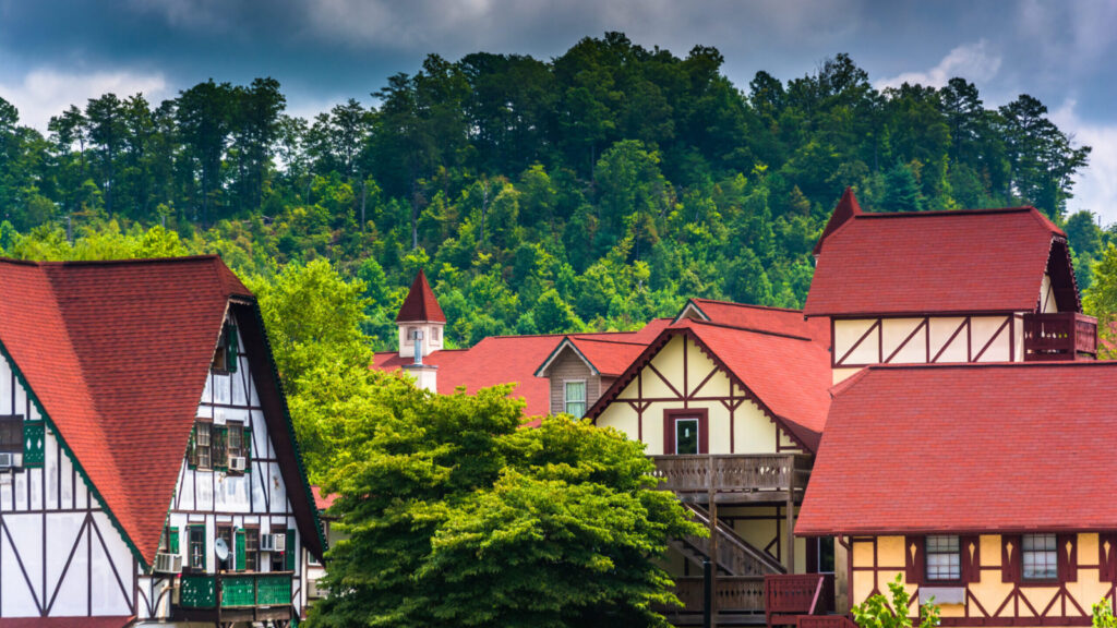 Rooftops, buildings, and trees in Helen, Georgia