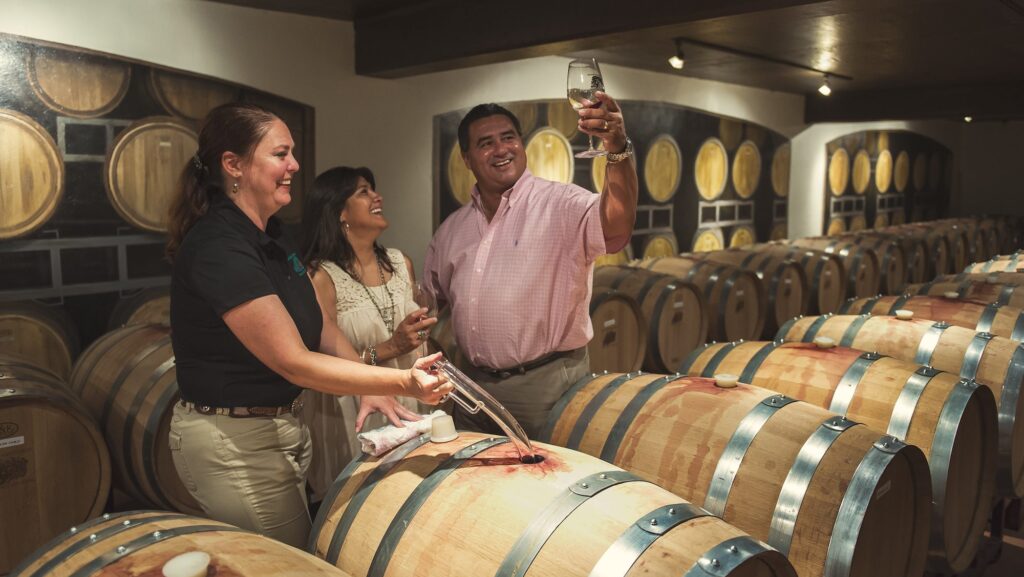 Couple Barrel Tasting at Becker Vineyards in Fredericksburg, Texas