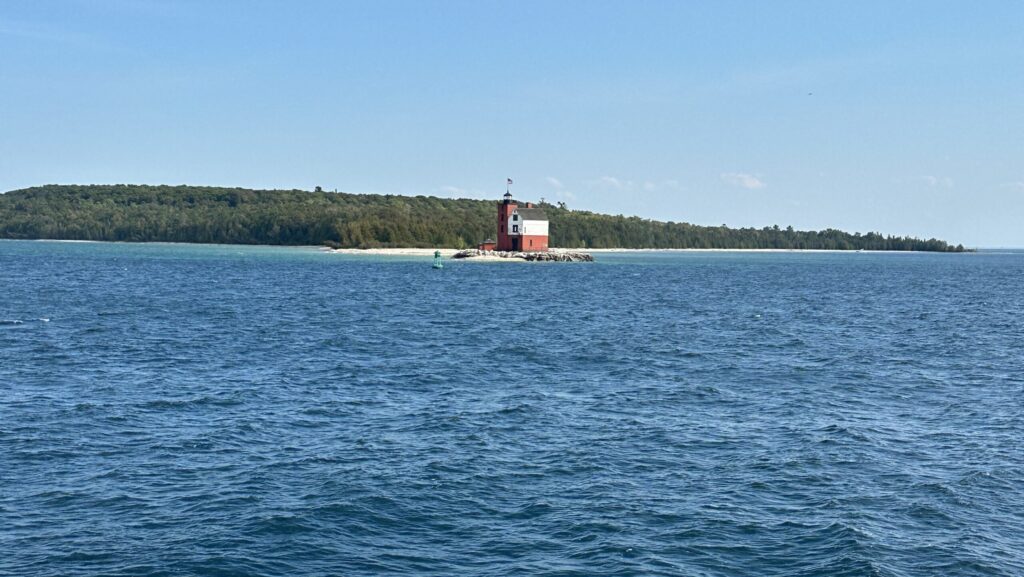 Round Island Light, visible in the way to Mackinac Island