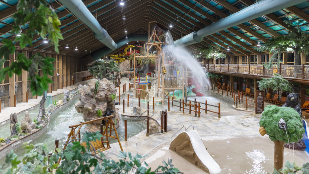 A view of the Wild Bear Falls indoor water park