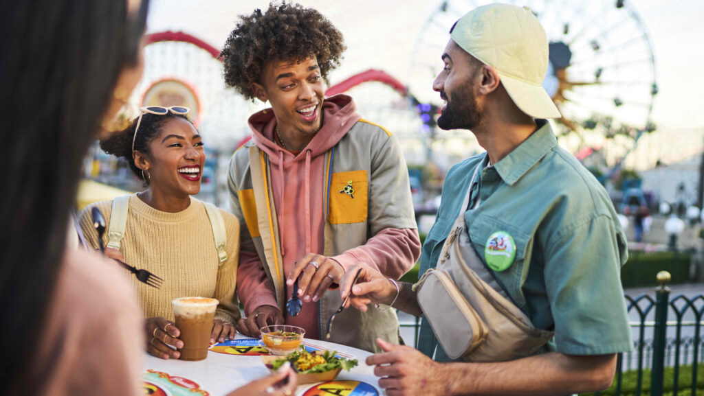 People eating together at the Disney California Adventure Food & Wine Festival