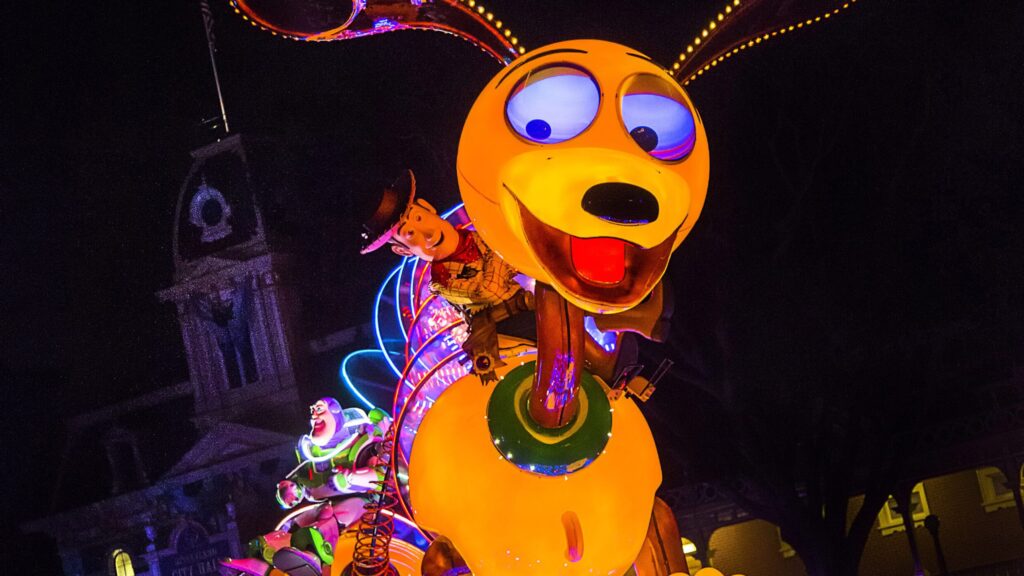 Paint the Night parade float with Woody from Toy Story