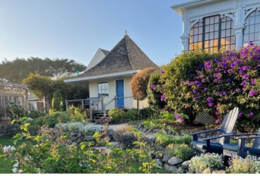 view of yard and building at MacCallum House in Mendocino, California